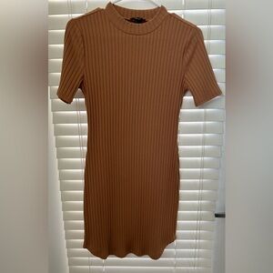 Brown Ribbed Midi Dress